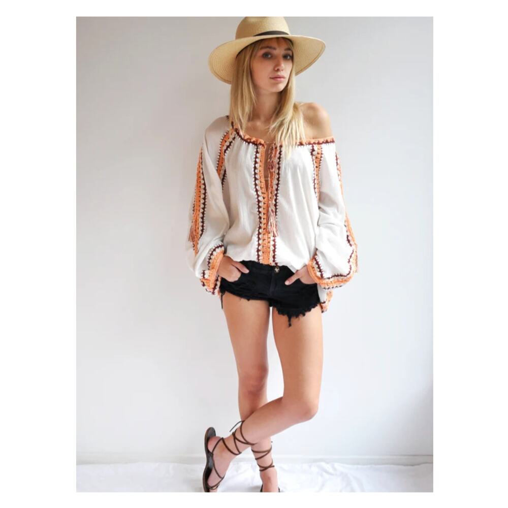 Anna Kosturova Marsala Trim Boho Blouse Handmade